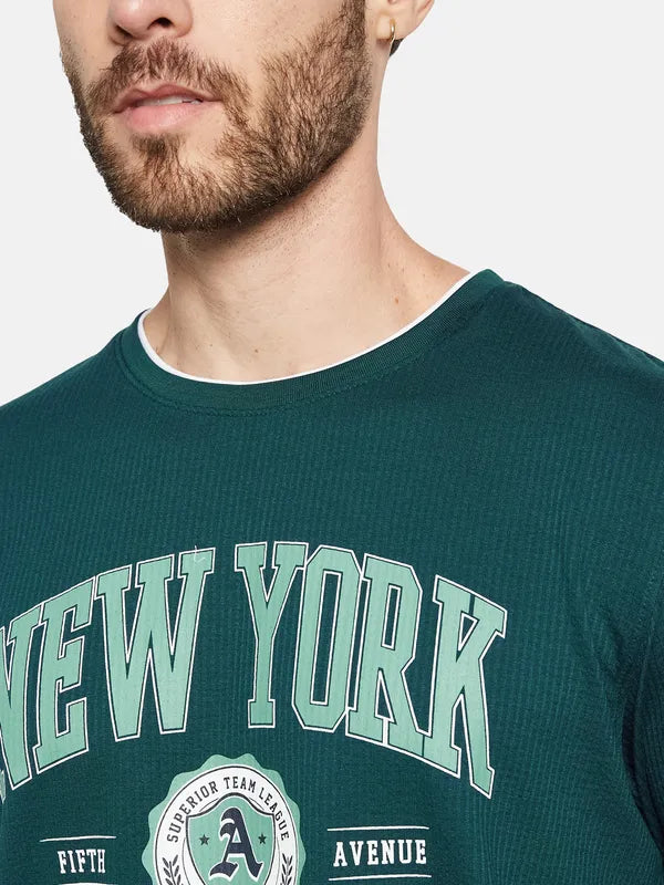 Octave Typography Printed Round Neck Short Sleeves Cotton T-Shirt