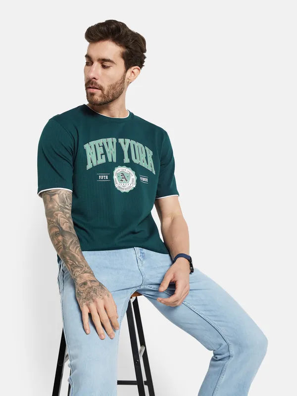 Octave Typography Printed Round Neck Short Sleeves Cotton T-Shirt