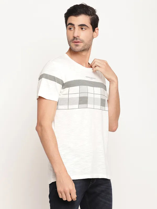 Octave Men Off White Grey Printed Round Neck T-Shirt