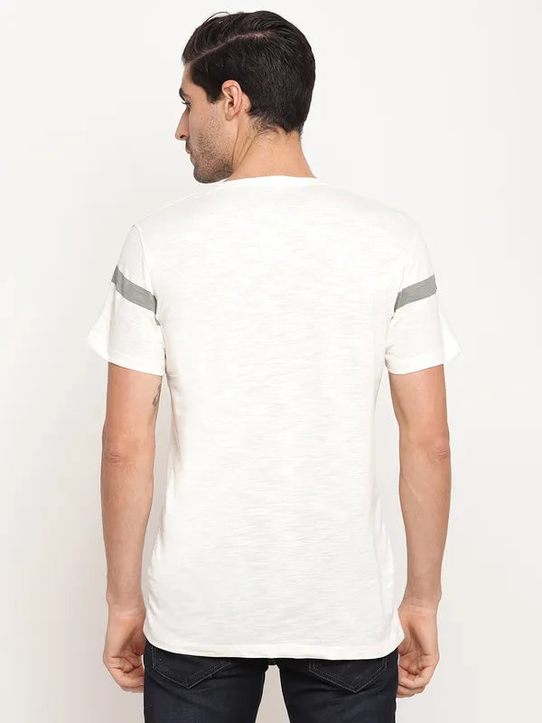 Octave Men Off White Grey Printed Round Neck T-Shirt
