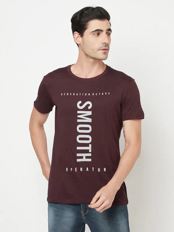 Octave Men Burgundy White Typography Printed Cotton T-Shirt