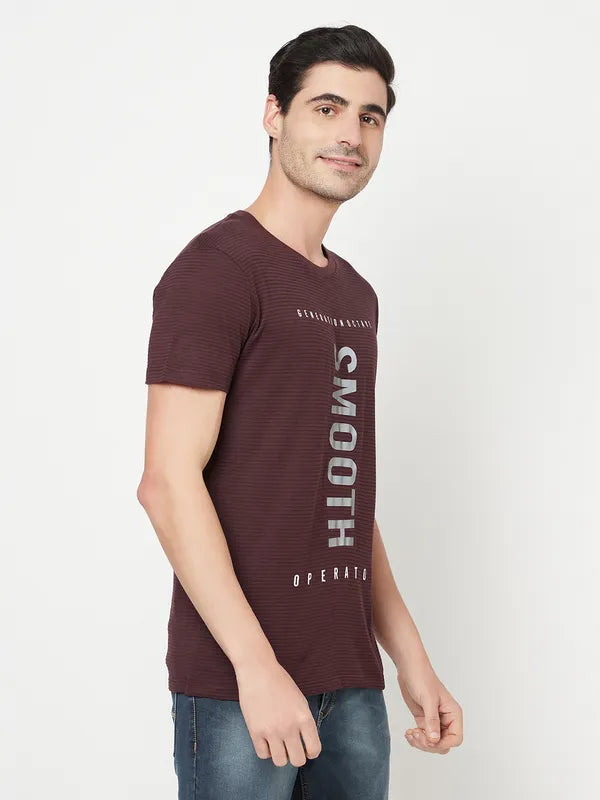 Octave Men Burgundy White Typography Printed Cotton T-Shirt