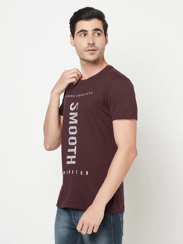 Octave Men Burgundy White Typography Printed Cotton T-Shirt