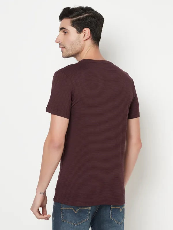 Octave Men Burgundy White Typography Printed Cotton T-Shirt