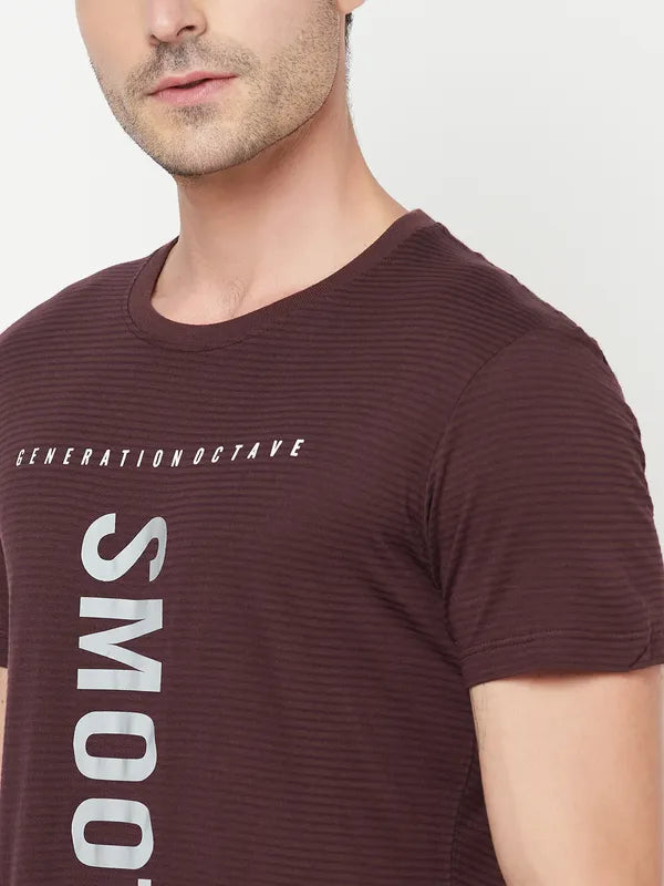 Octave Men Burgundy White Typography Printed Cotton T-Shirt