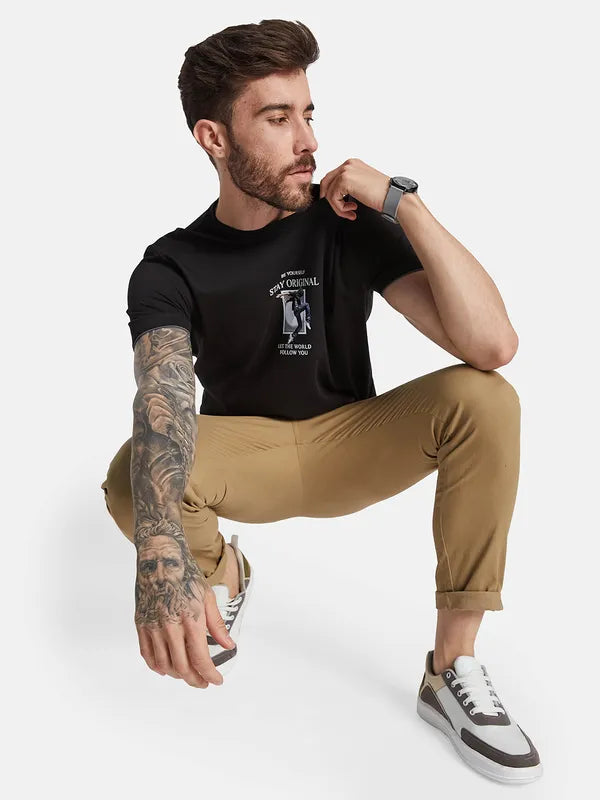 Octave Round Neck Short Sleeves Typography Printed Regular Fit Cotton T-Shirt