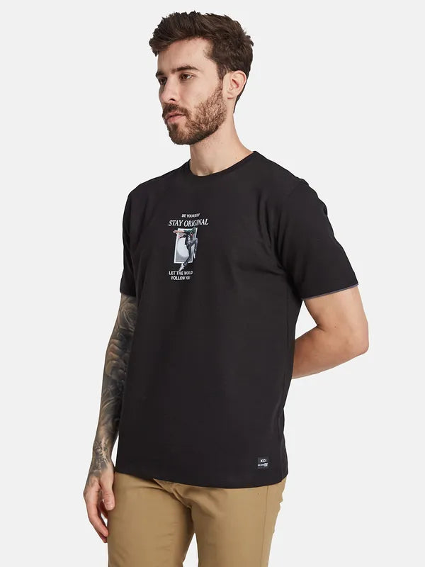 Octave Round Neck Short Sleeves Typography Printed Regular Fit Cotton T-Shirt