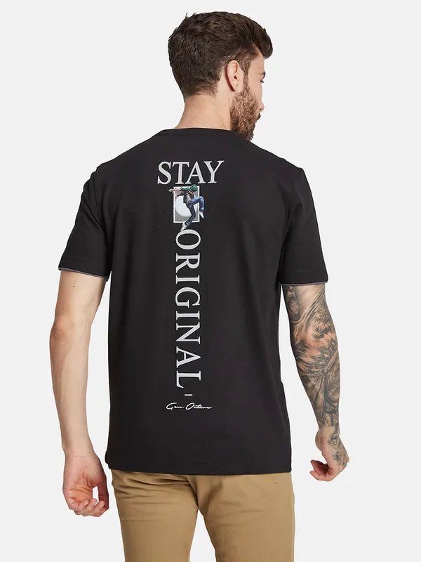 Octave Round Neck Short Sleeves Typography Printed Regular Fit Cotton T-Shirt