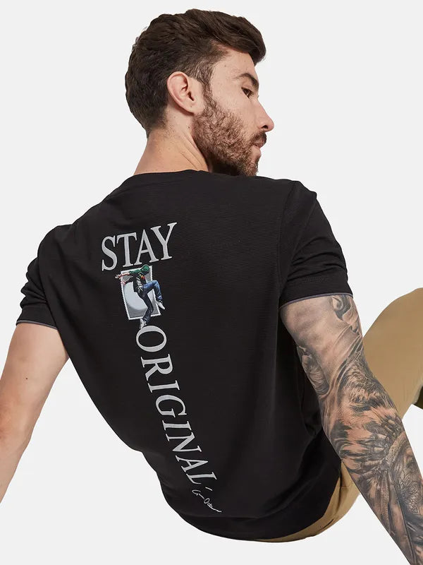 Octave Round Neck Short Sleeves Typography Printed Regular Fit Cotton T-Shirt