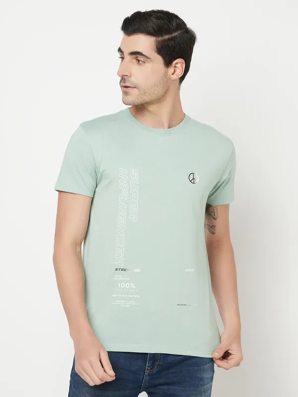 Octave Men Pastel Green Typography Printed Cotton T-Shirt