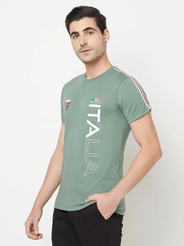 Octave Men Olive Green Typography Printed T-Shirt