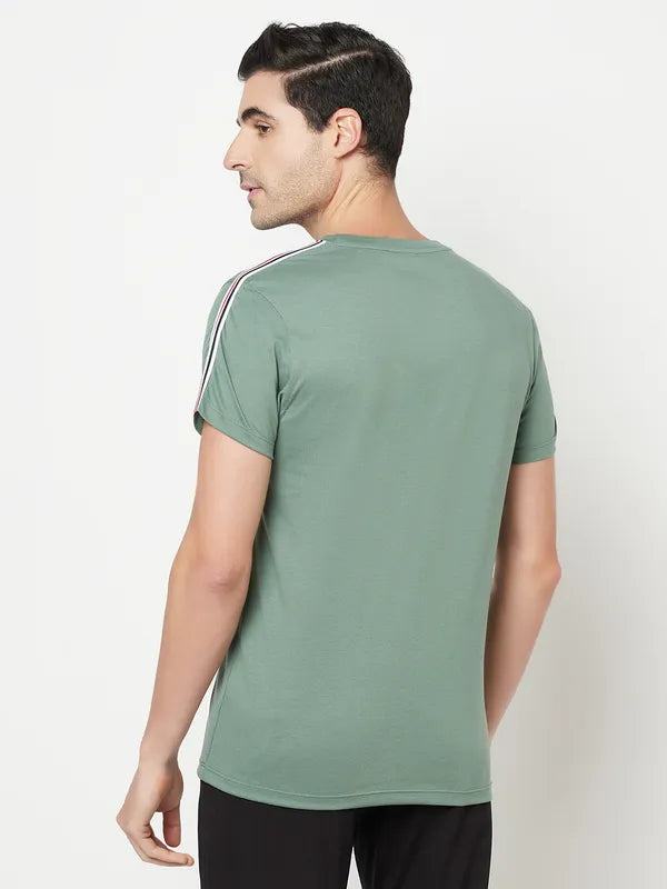 Octave Men Olive Green Typography Printed T-Shirt