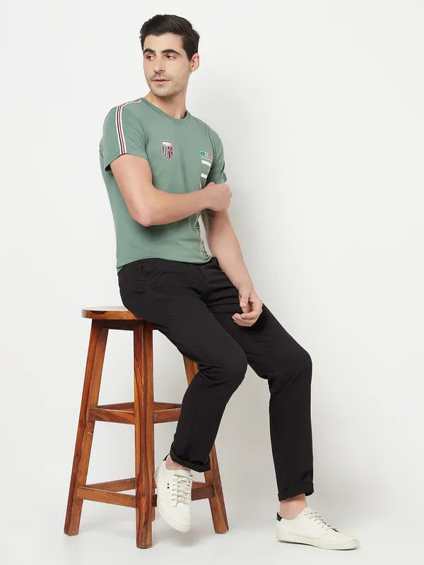 Octave Men Olive Green Typography Printed T-Shirt