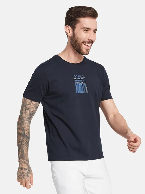 Octave Typography Printed Round Neck Cotton T-Shirt