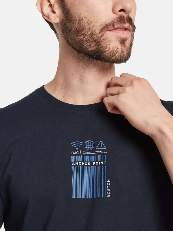 Octave Typography Printed Round Neck Cotton T-Shirt