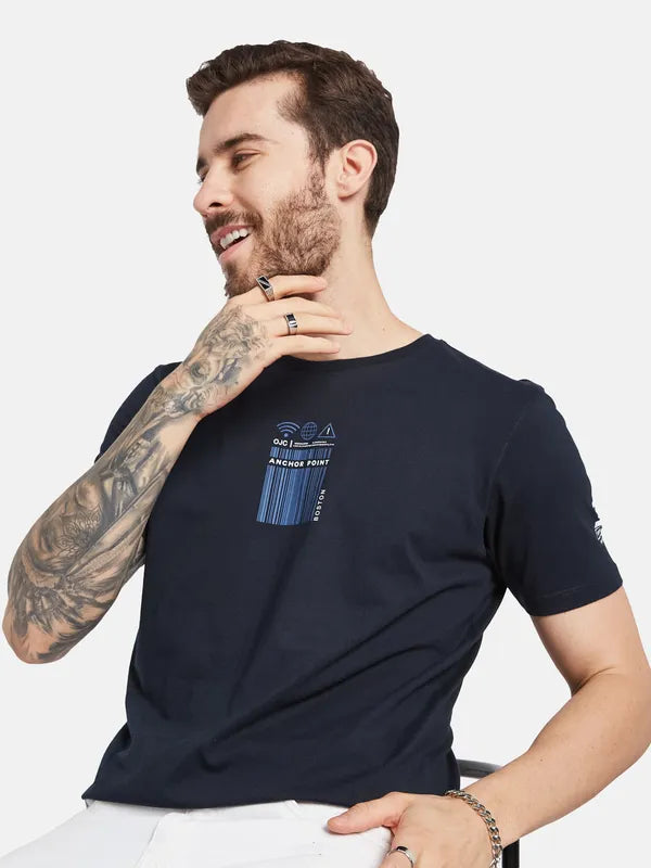 Octave Typography Printed Round Neck Cotton T-Shirt