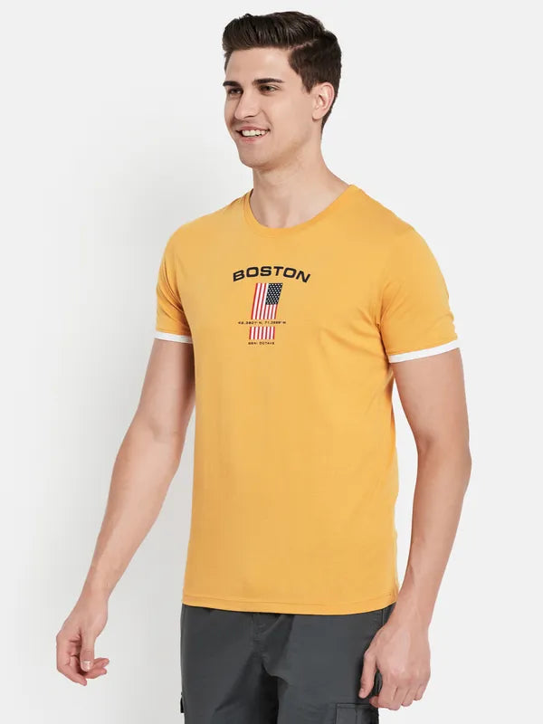 Octave Men Yellow Typography Printed Applique T-Shirt