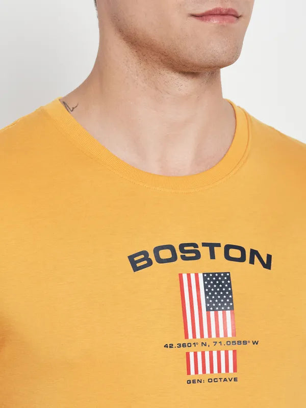 Octave Men Yellow Typography Printed Applique T-Shirt
