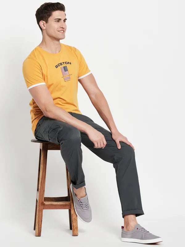 Octave Men Yellow Typography Printed Applique T-Shirt