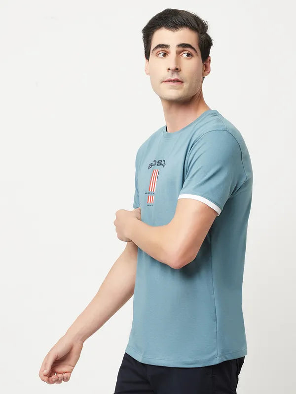 Octave Men Blue Red Printed Cotton Round Neck T-Shirt