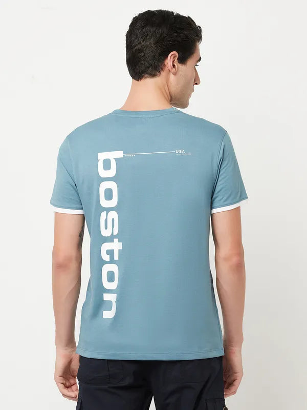 Octave Men Blue Red Printed Cotton Round Neck T-Shirt