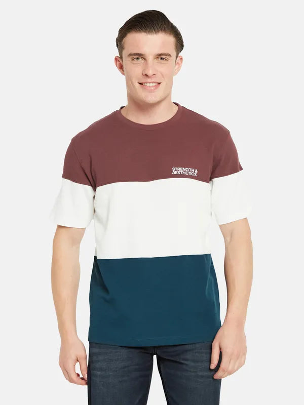 Octave Round Neck Short Sleeves Colourblocked Regular Fit Cotton T-Shirt