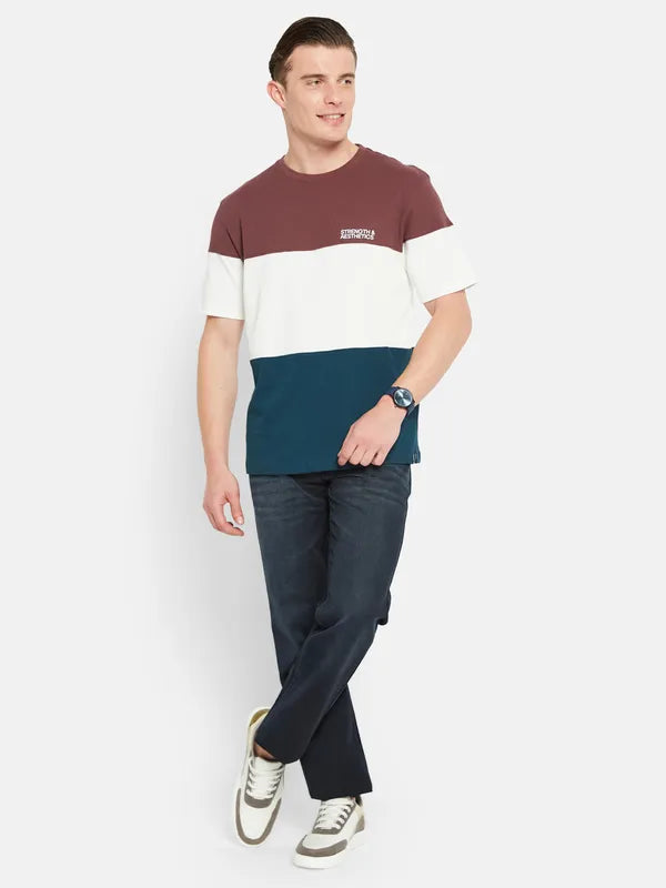 Octave Round Neck Short Sleeves Colourblocked Regular Fit Cotton T-Shirt