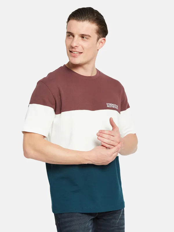 Octave Round Neck Short Sleeves Colourblocked Regular Fit Cotton T-Shirt