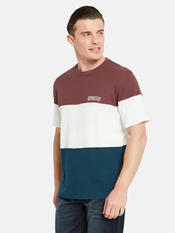 Octave Round Neck Short Sleeves Colourblocked Regular Fit Cotton T-Shirt