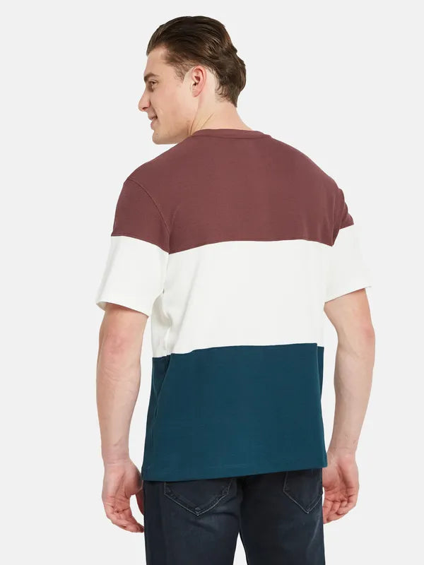 Octave Round Neck Short Sleeves Colourblocked Regular Fit Cotton T-Shirt