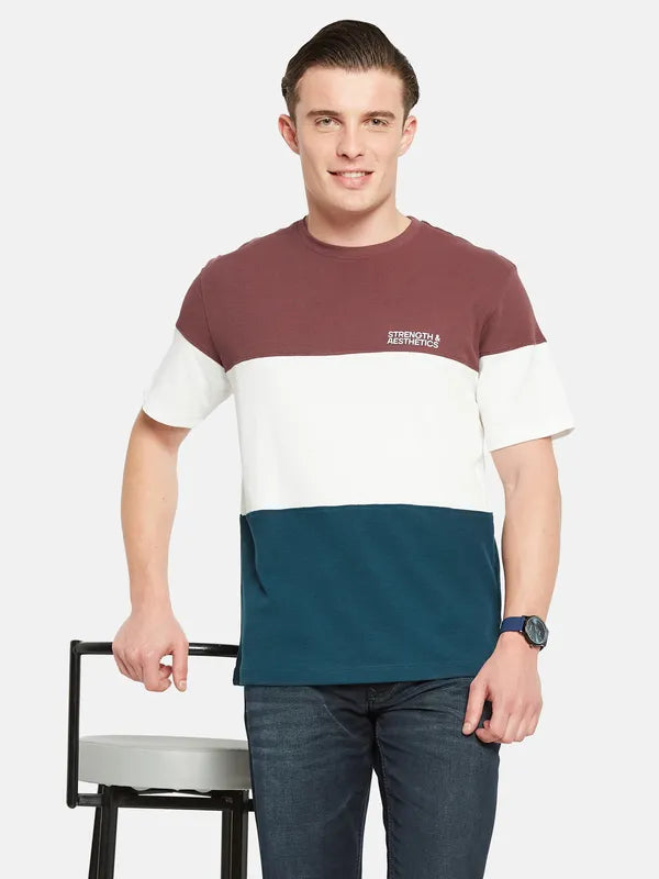 Octave Round Neck Short Sleeves Colourblocked Regular Fit Cotton T-Shirt
