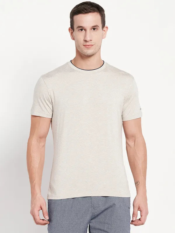 Men Khaki Melange T-Shirt