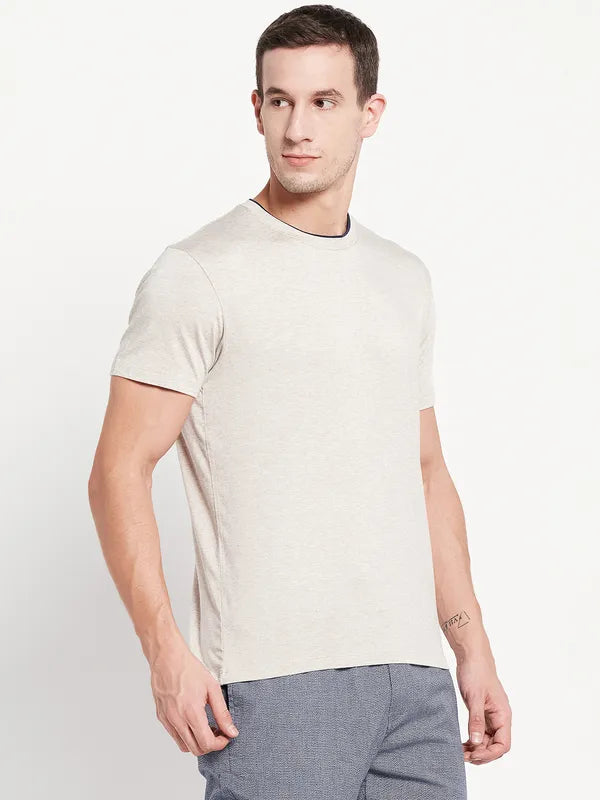 Men Khaki Melange T-Shirt