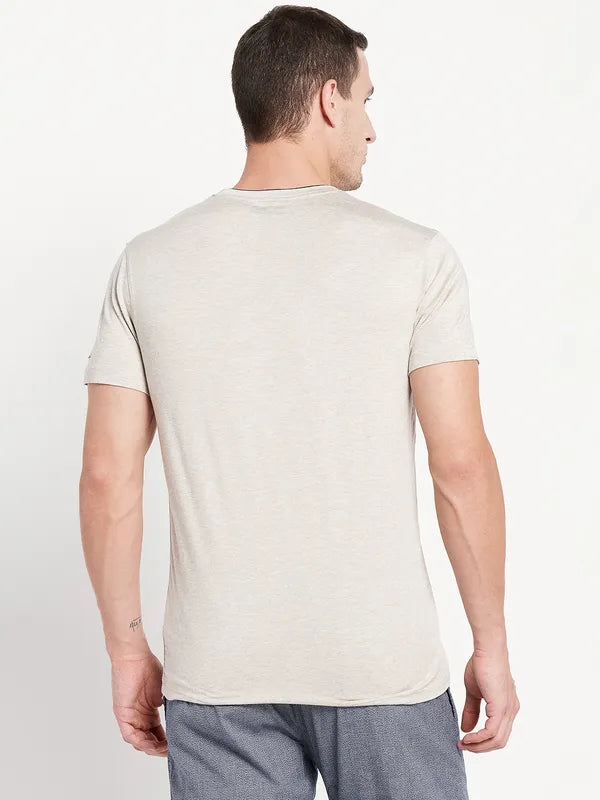 Men Khaki Melange T-Shirt