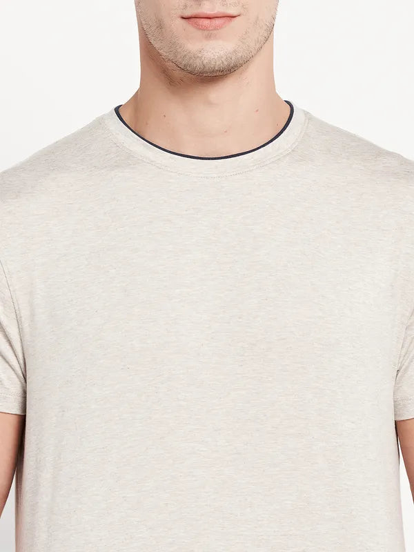 Men Khaki Melange T-Shirt