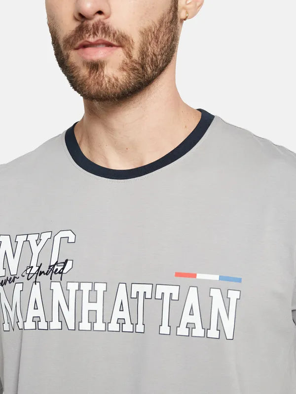 Octave Typography Printed Round Neck Short Sleeves Cotton T-Shirt