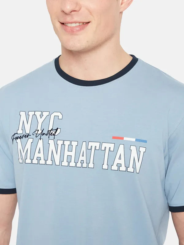 Octave Round Neck Typography Printed Cotton T-Shirt