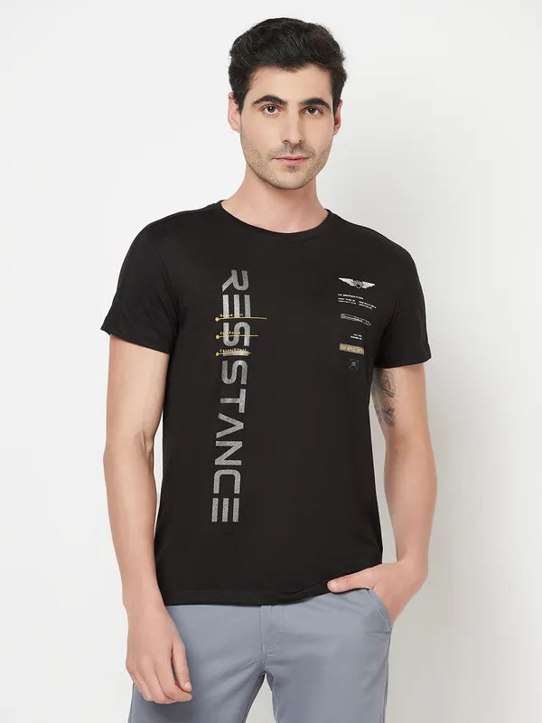 Octave Men Black Typography Printed T-Shirt
