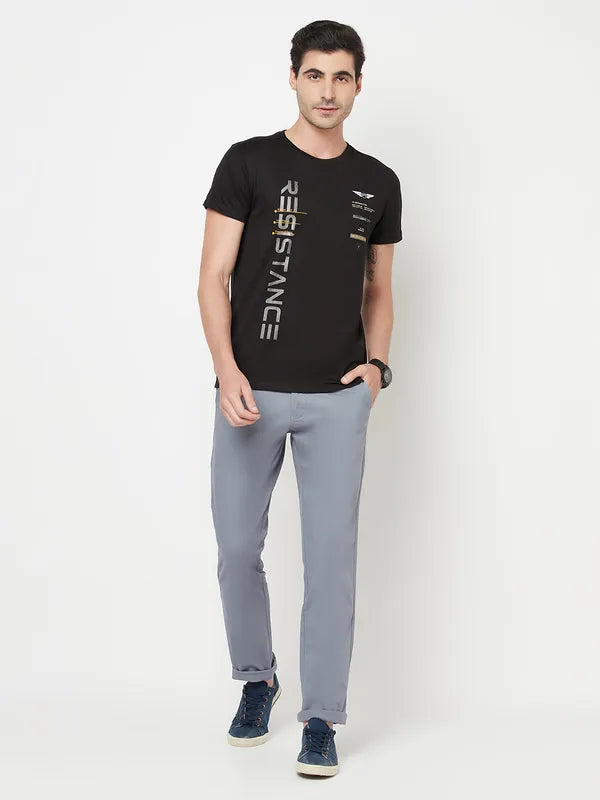 Octave Men Black Typography Printed T-Shirt