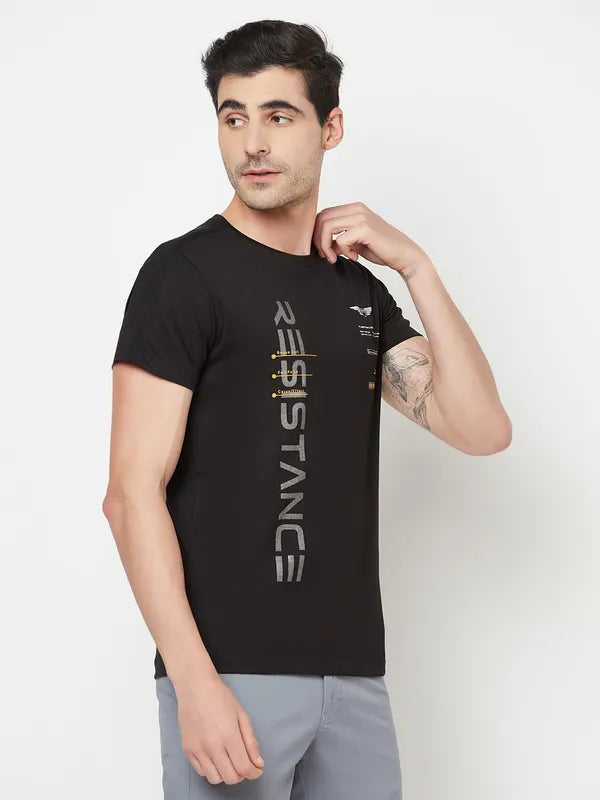 Octave Men Black Typography Printed T-Shirt