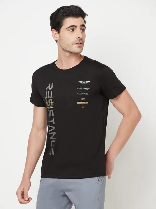 Octave Men Black Typography Printed T-Shirt