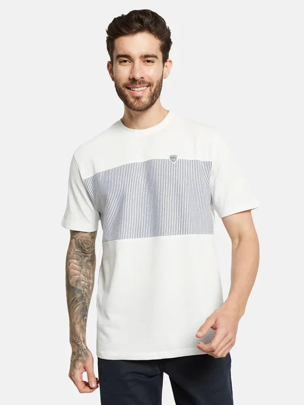Octave Striped Round Neck Cotton T-Shirt