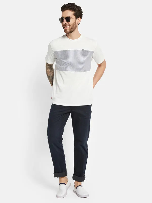 Octave Striped Round Neck Cotton T-Shirt