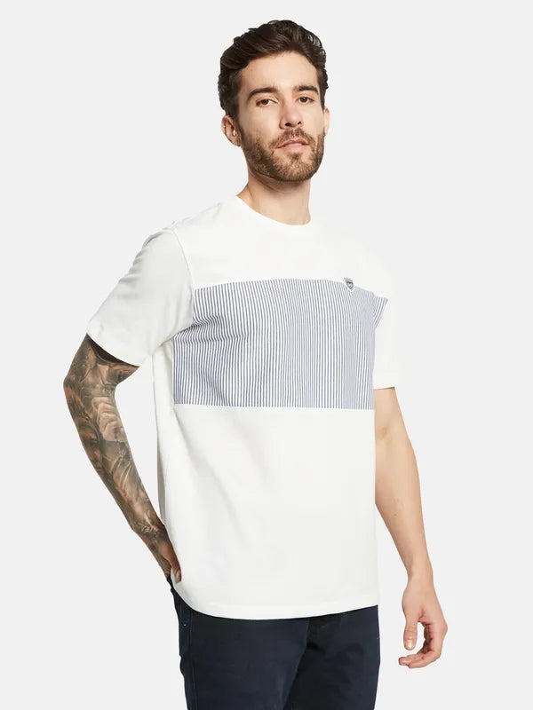 Octave Striped Round Neck Cotton T-Shirt