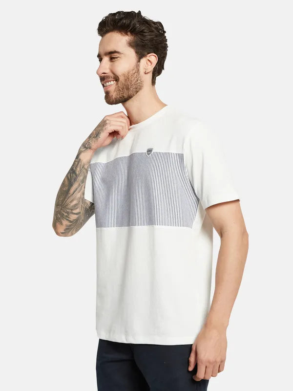 Octave Striped Round Neck Cotton T-Shirt