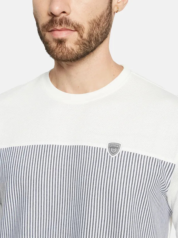 Octave Striped Round Neck Cotton T-Shirt