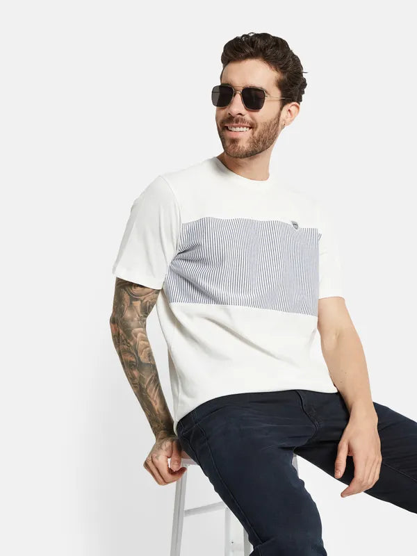 Octave Striped Round Neck Cotton T-Shirt