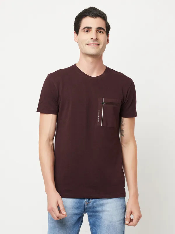 Octave Men Burgundy Cotton T-Shirt