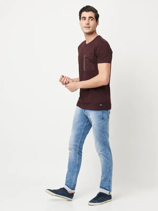 Octave Men Burgundy Cotton T-Shirt