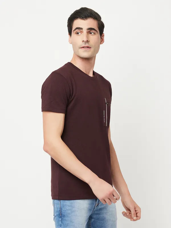 Octave Men Burgundy Cotton T-Shirt